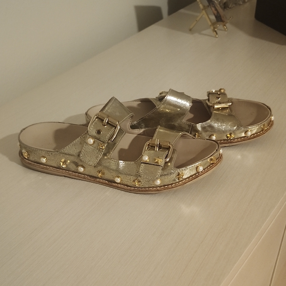 Stuart Weitzman Gold Buckle Sandals